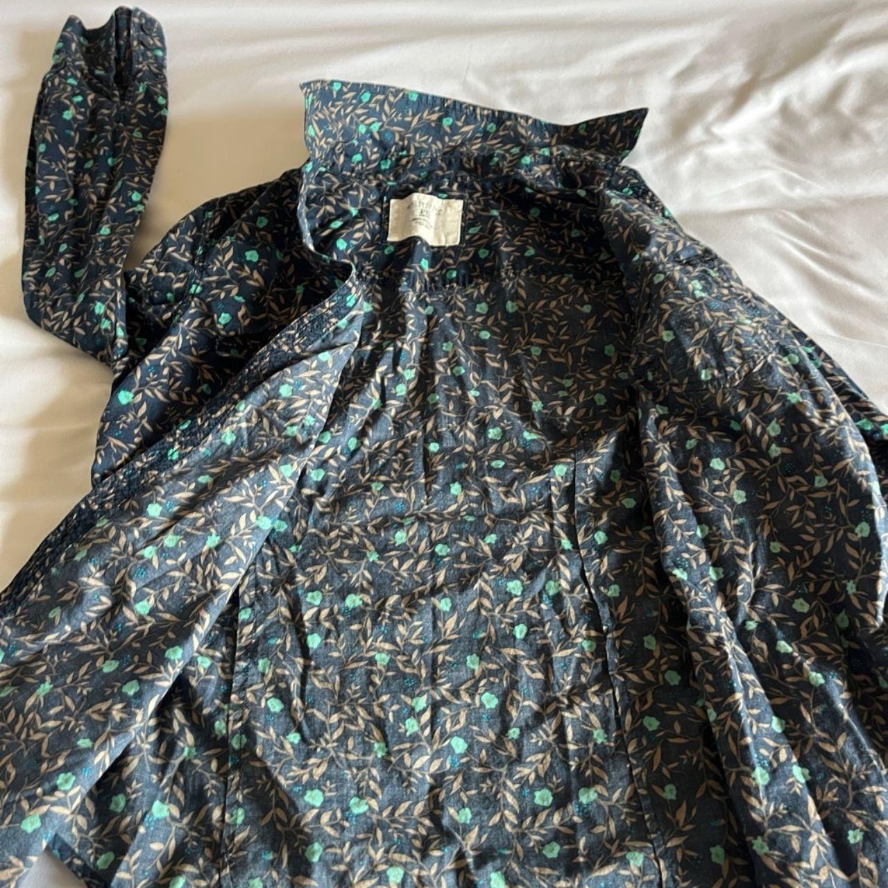Sonoma Life + Style Size PS Navy Blue & Mint Dark Floral Cotton Button-Up Shirt