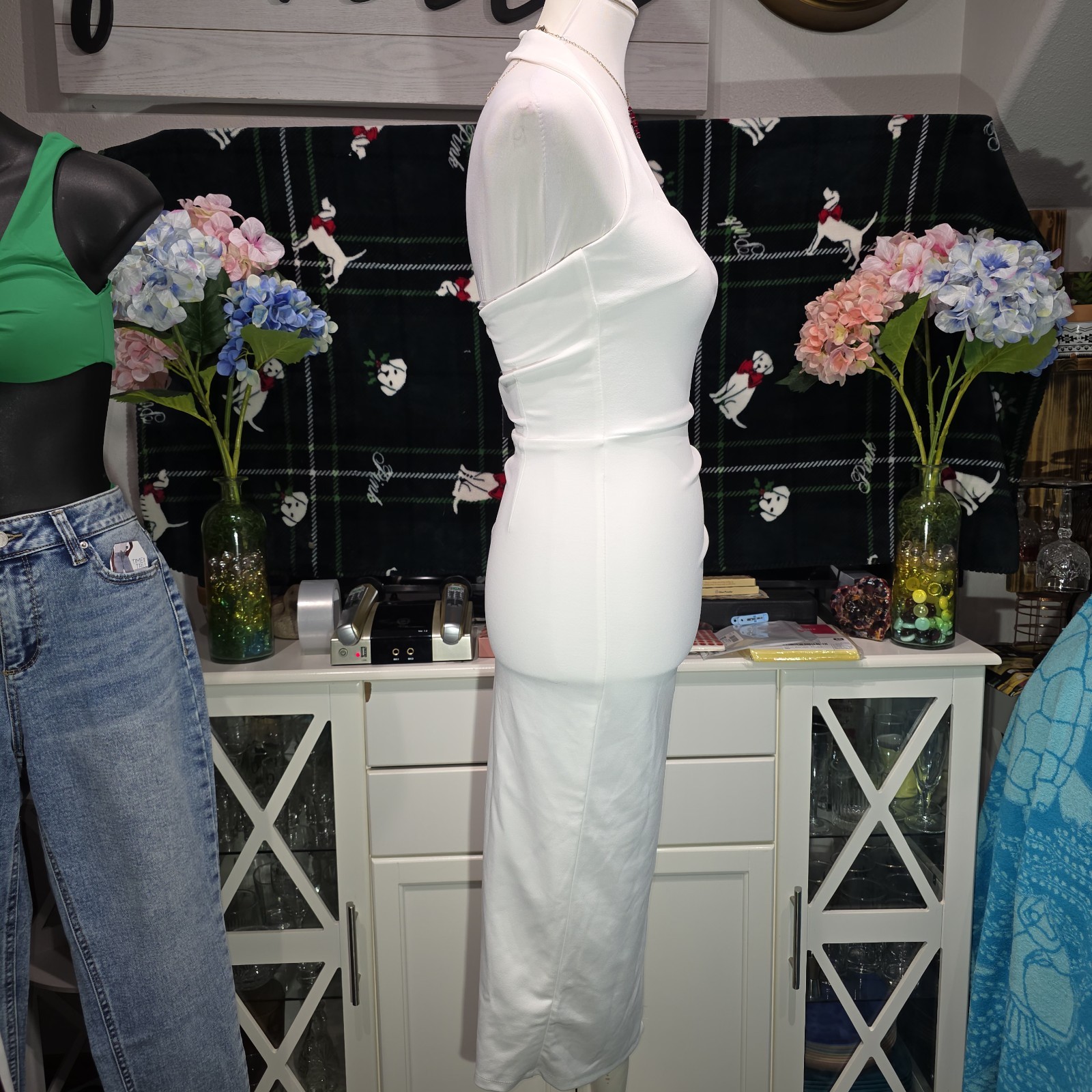 Lulus Prominent Charm White Halter Bodycon Tulip Midi Dress Size XS New NWT