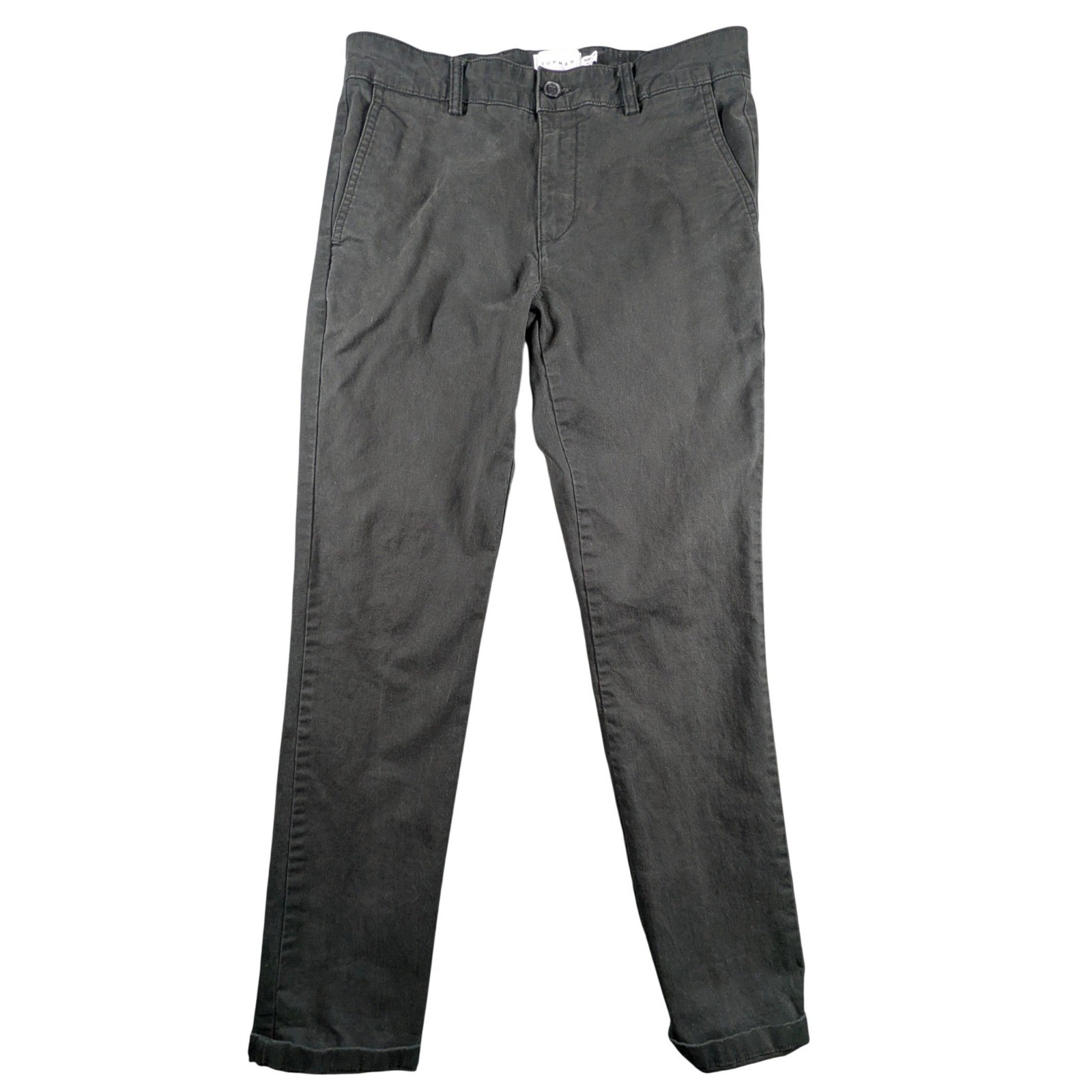 Topman Mens Chino Pants Black W30 L30 Cotton Blend Stretch Casual 68D29TBLK