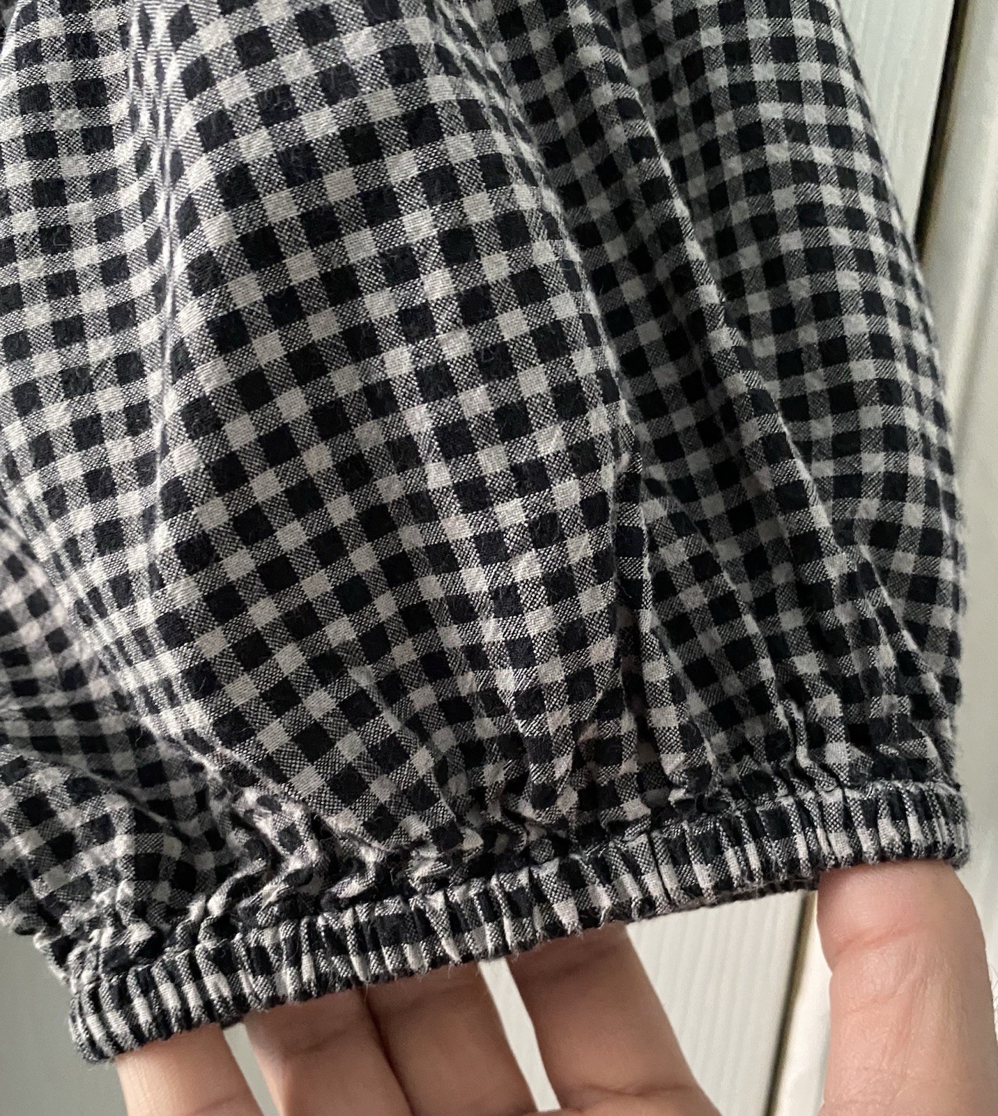 TOAST Black & White Gingham Cotton Round Neck Balloon Sleeve Blouse Size 6