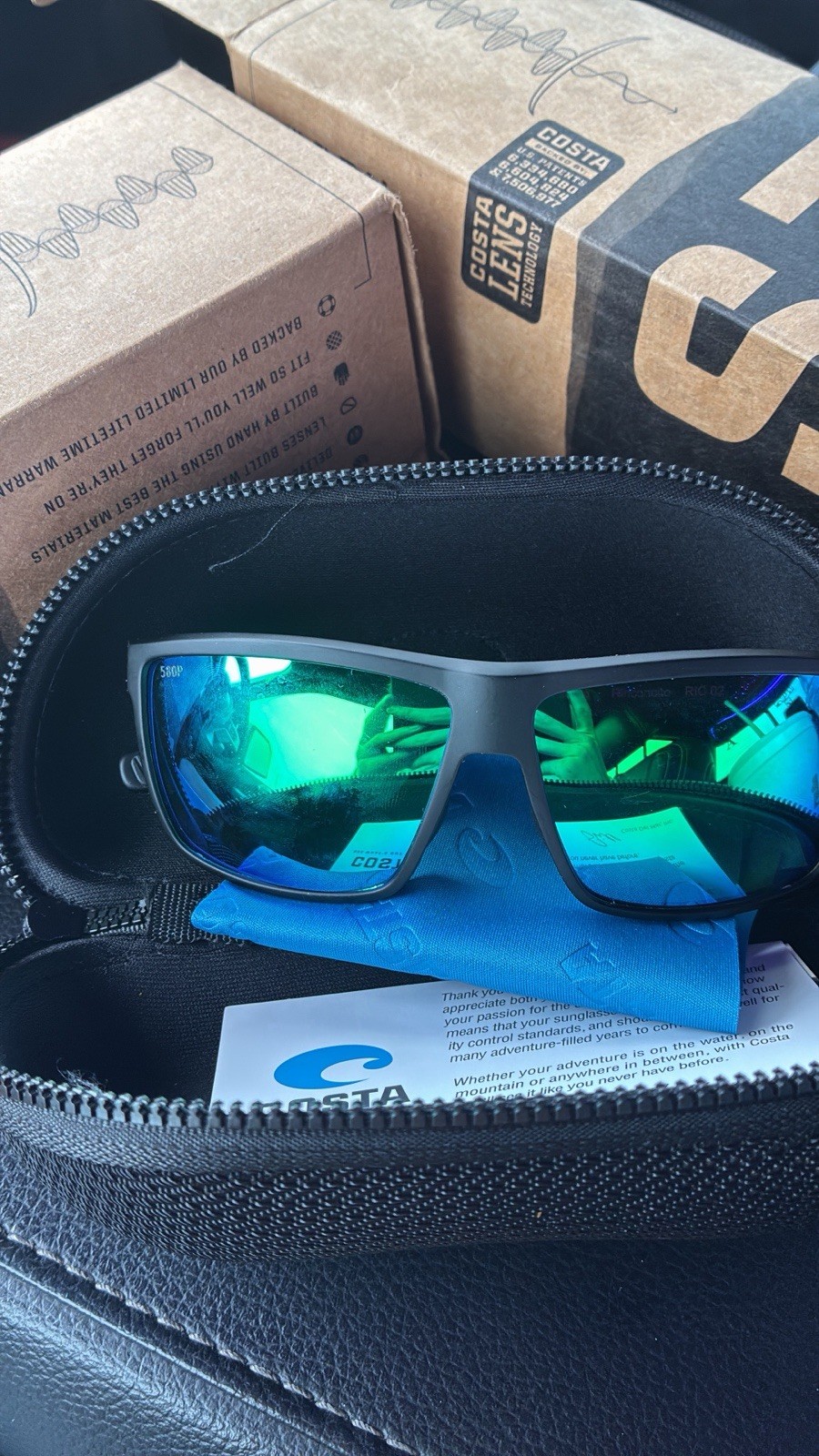 Costa Men’s Rectangle Mirrored Sunglasses, Gray Plastic Frame, Blue Lens