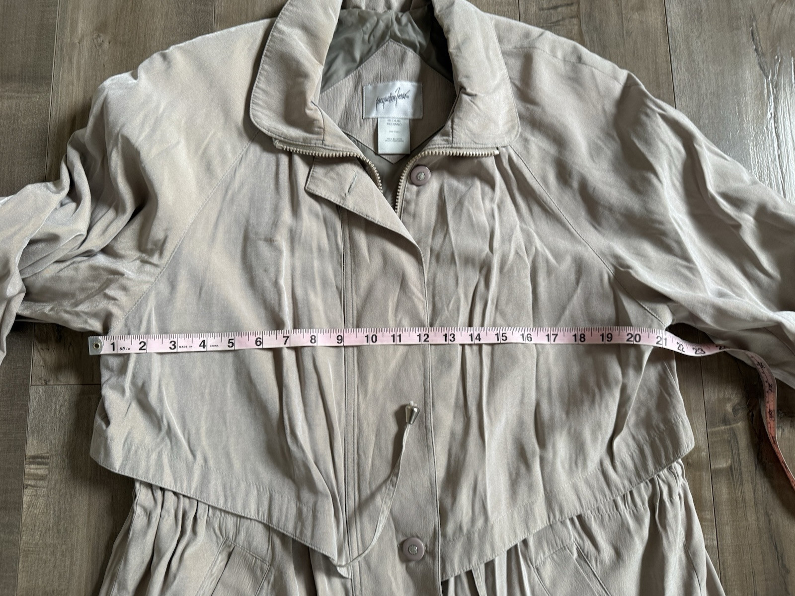 Vintage Jacqueline Ferrar Jacket Medium Tan Trench Coat Zipper Button