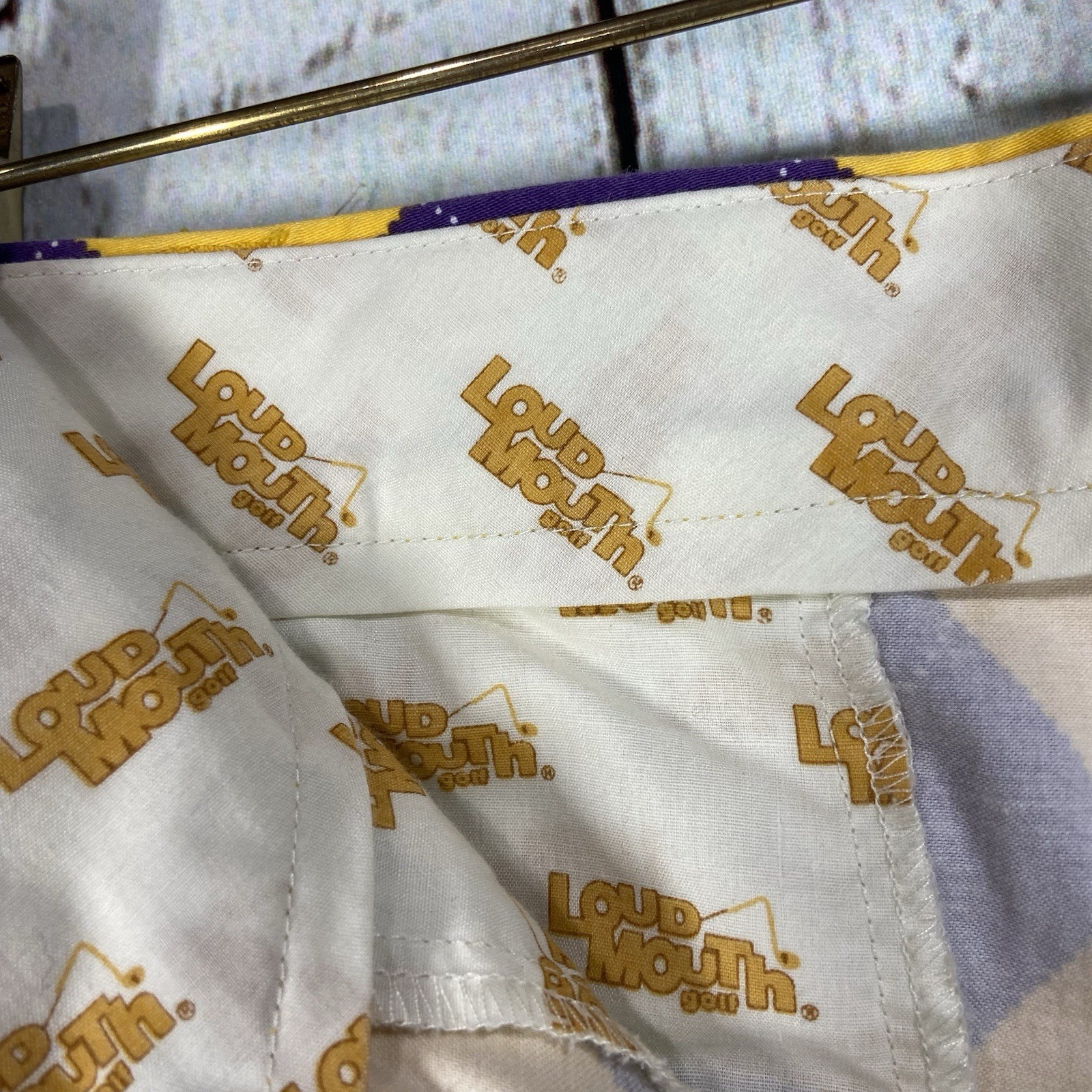 Loudmouth Pants Mens 38 X 32 Yellow Purple Golf Argyle Jester Cotton Checkered