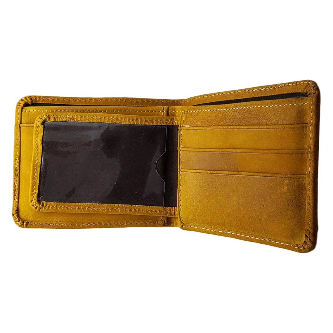 NWT New York City USA Men’s Mustard Multi Card ID Embossed Leather Bifold Wallet
