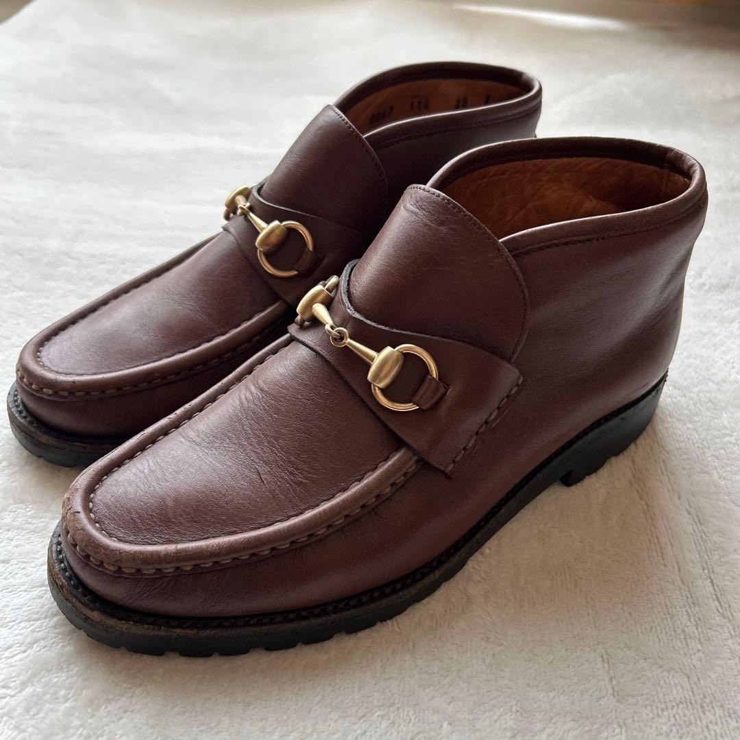 GUCCI Horsebit Chukka Boots Brown Leather Size 39 (24cm) 061116d