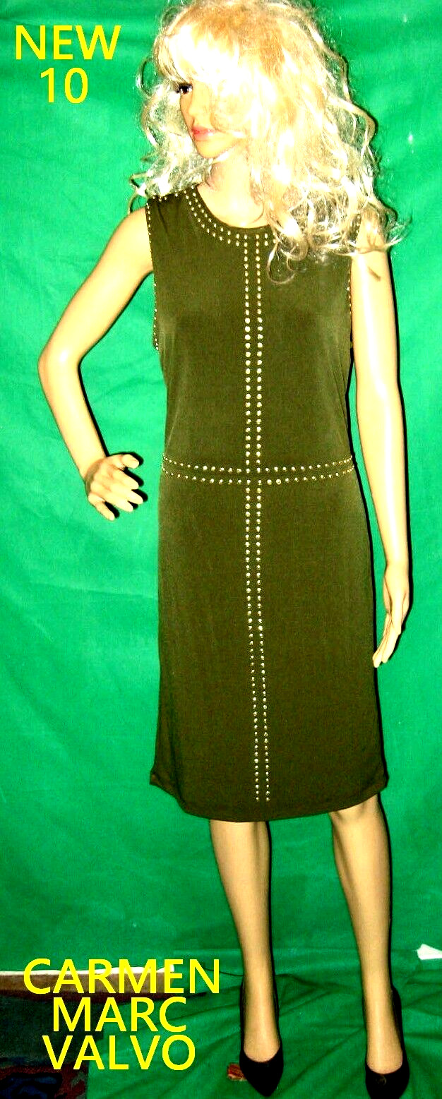 NEW 10 green CARMEN MARC VALVO gold stud STRETCH dress