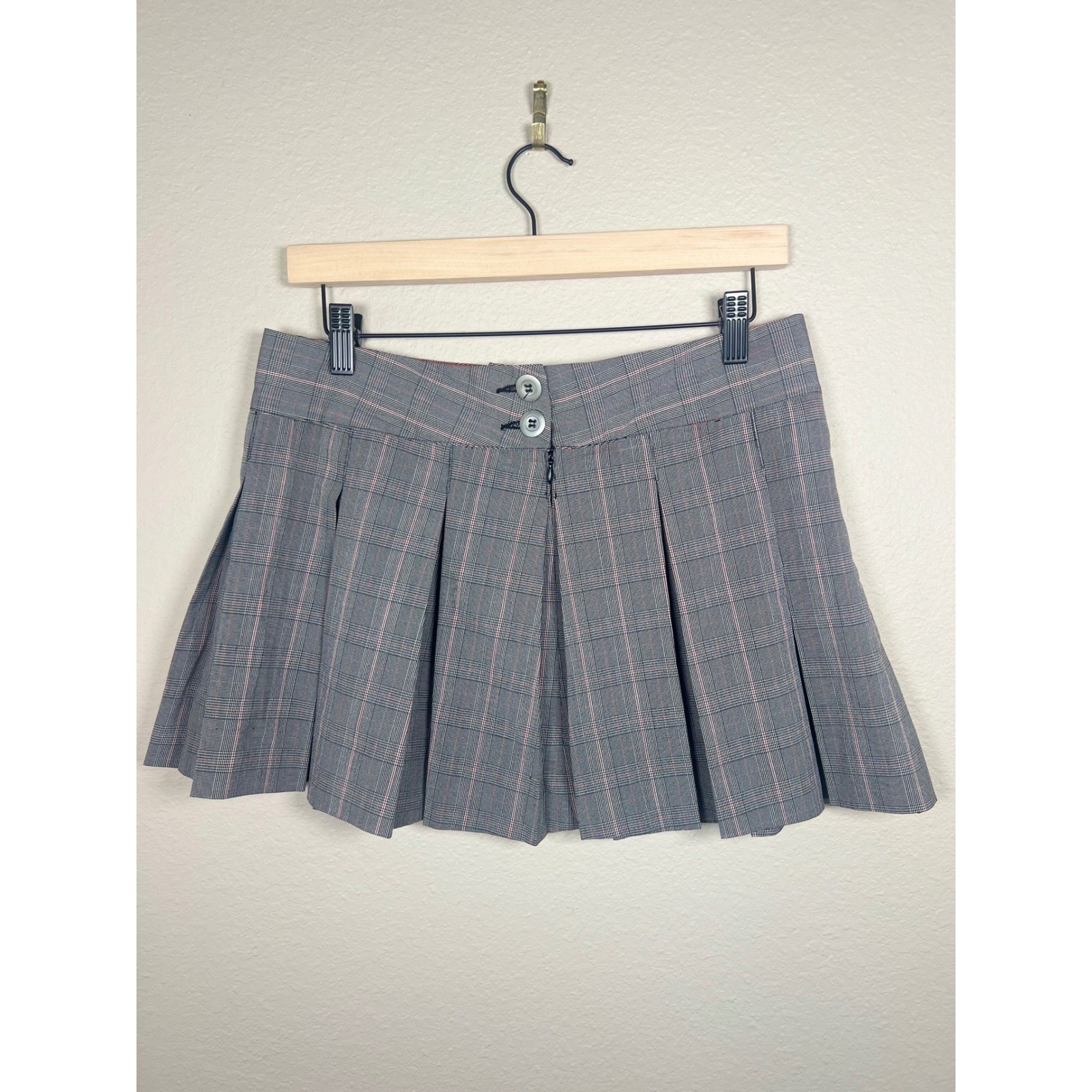 Vintage Wet Seal Plaid Skirt Pleated Mini Gray Red Chain Cross Sz 5 Y2K Punk Got