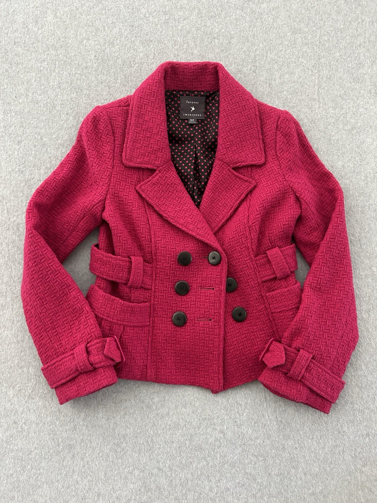 Forever 21 Hot Pink Peacoat Double Breasted Wool Blend Size S/P