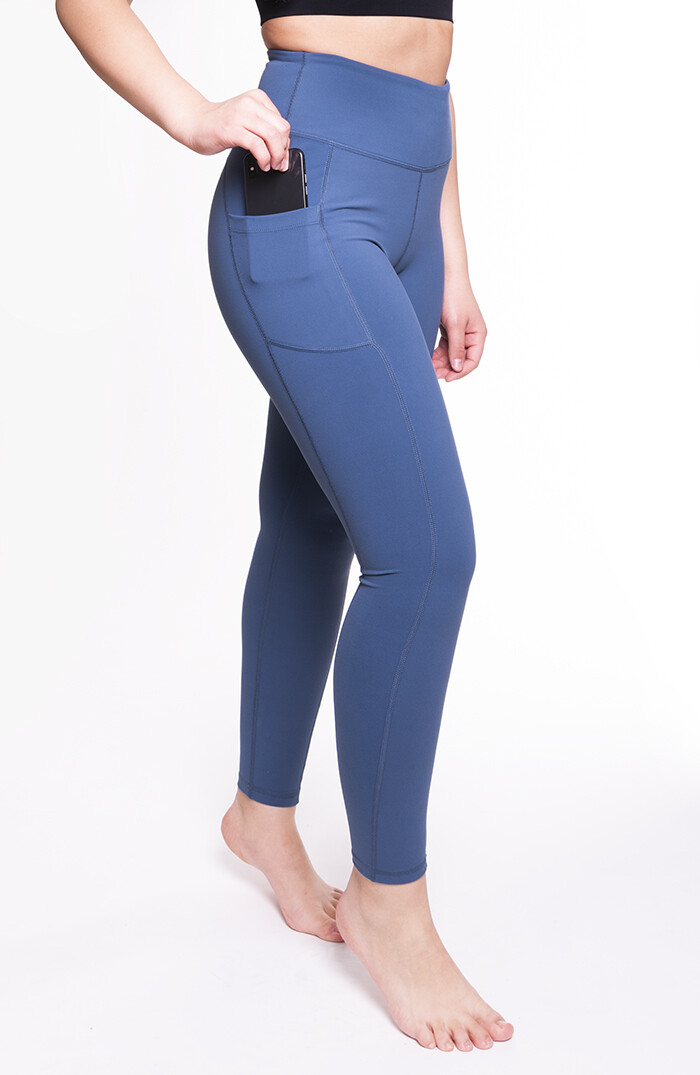 Women Leggings High Waist Mid Blue Yoga Pants Tummy Control Pockets 28″ AZARMAN