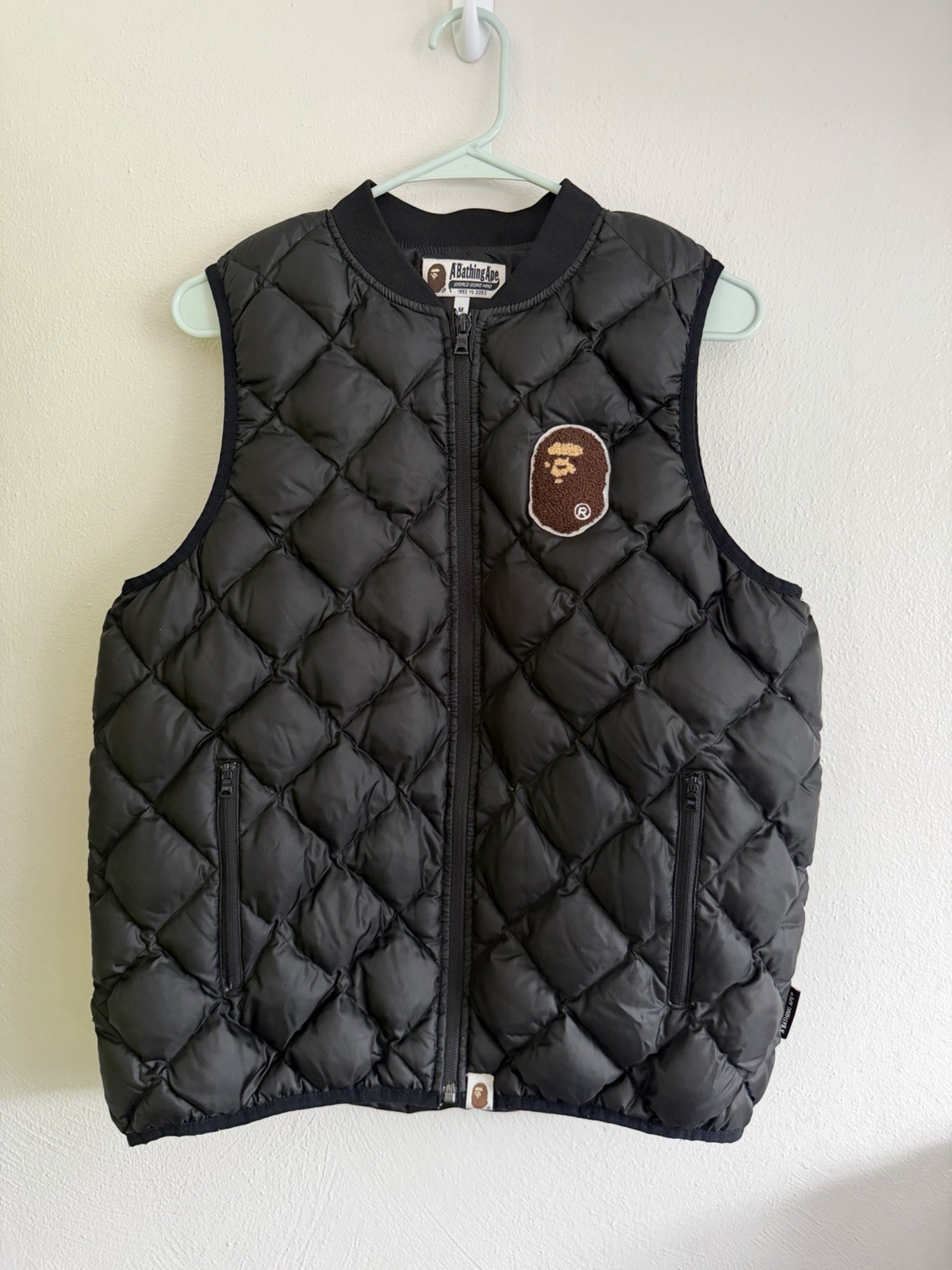 A Bathing Ape Men’s Black Down Puffer Vest Full Zip Logo Patch Size M