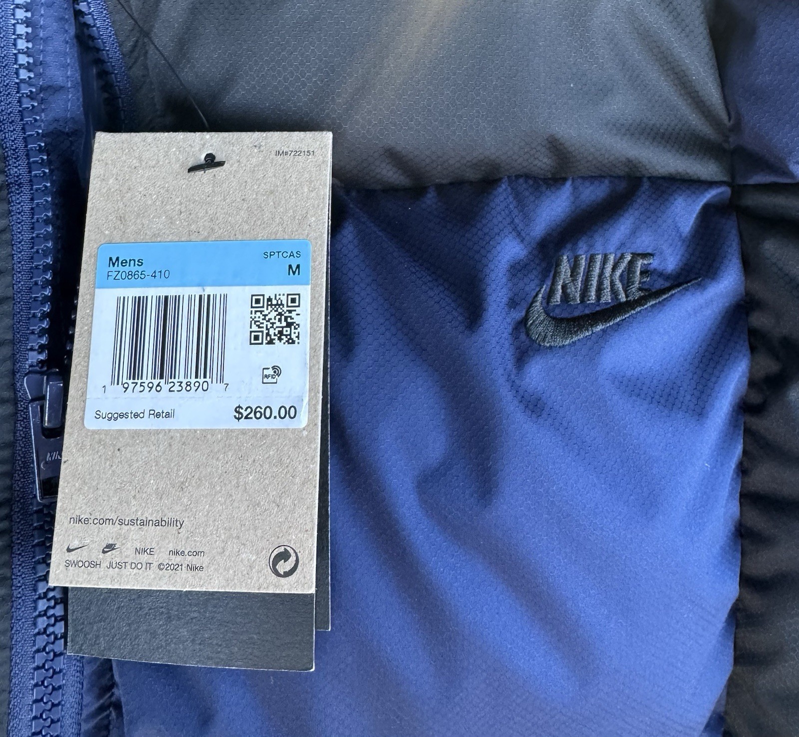 Men M Nike Checkered Puffer Jacket Therma-Fit Full Zip New FZ0865-410 $260 NWT