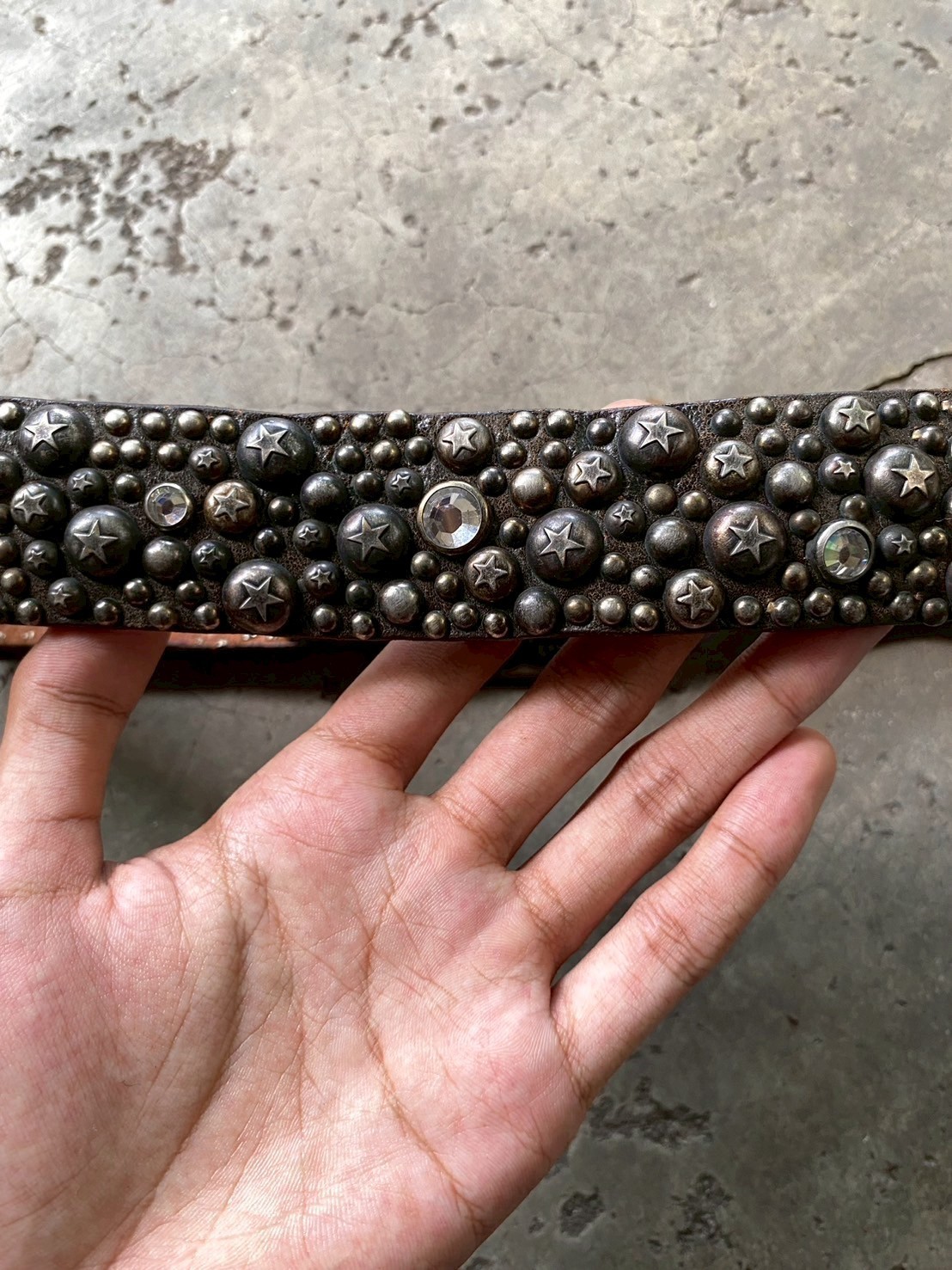 OLD STUD Handmade Studded Black Leather Belt Made in USA Vintage Archive
