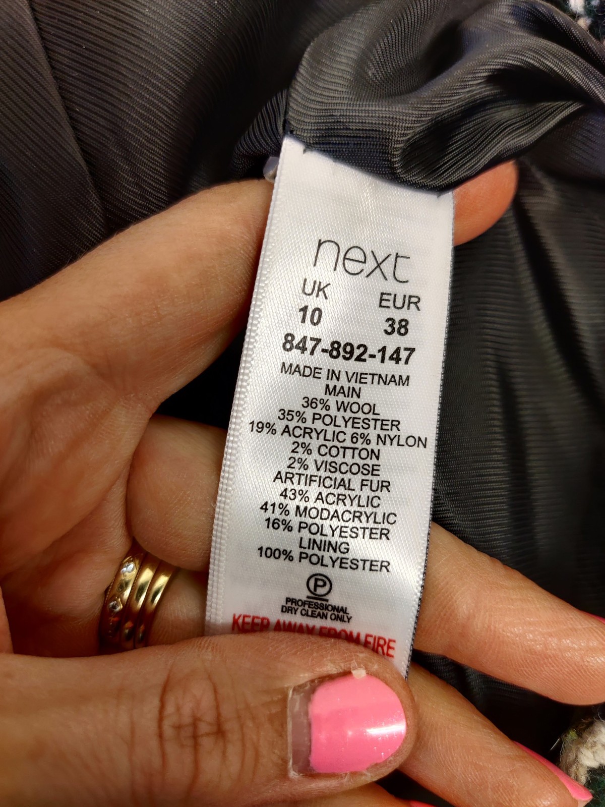 NEXT GREEN UK 10 OVERCOAT JACKET CASUAL FORMAL FAUX FUR COLLAR ZIP UP WOMENS