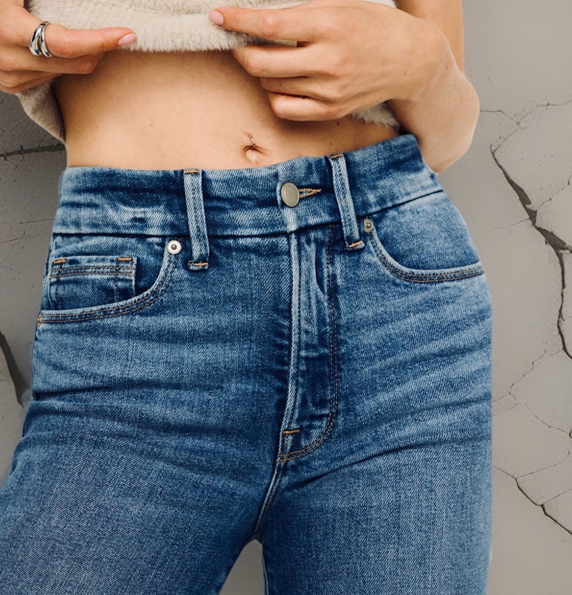 GOOD AMERICAN JEANS 6/28 30×32” Good Ease Indigo Mid Rise Split Hem Wide Leg 90s