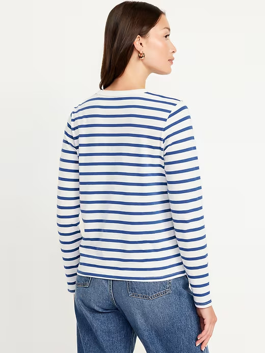 NWT Old Navy EveryWear Long-Sleeve T-Shirt Tee Shirt Blue Stripe Women M L
