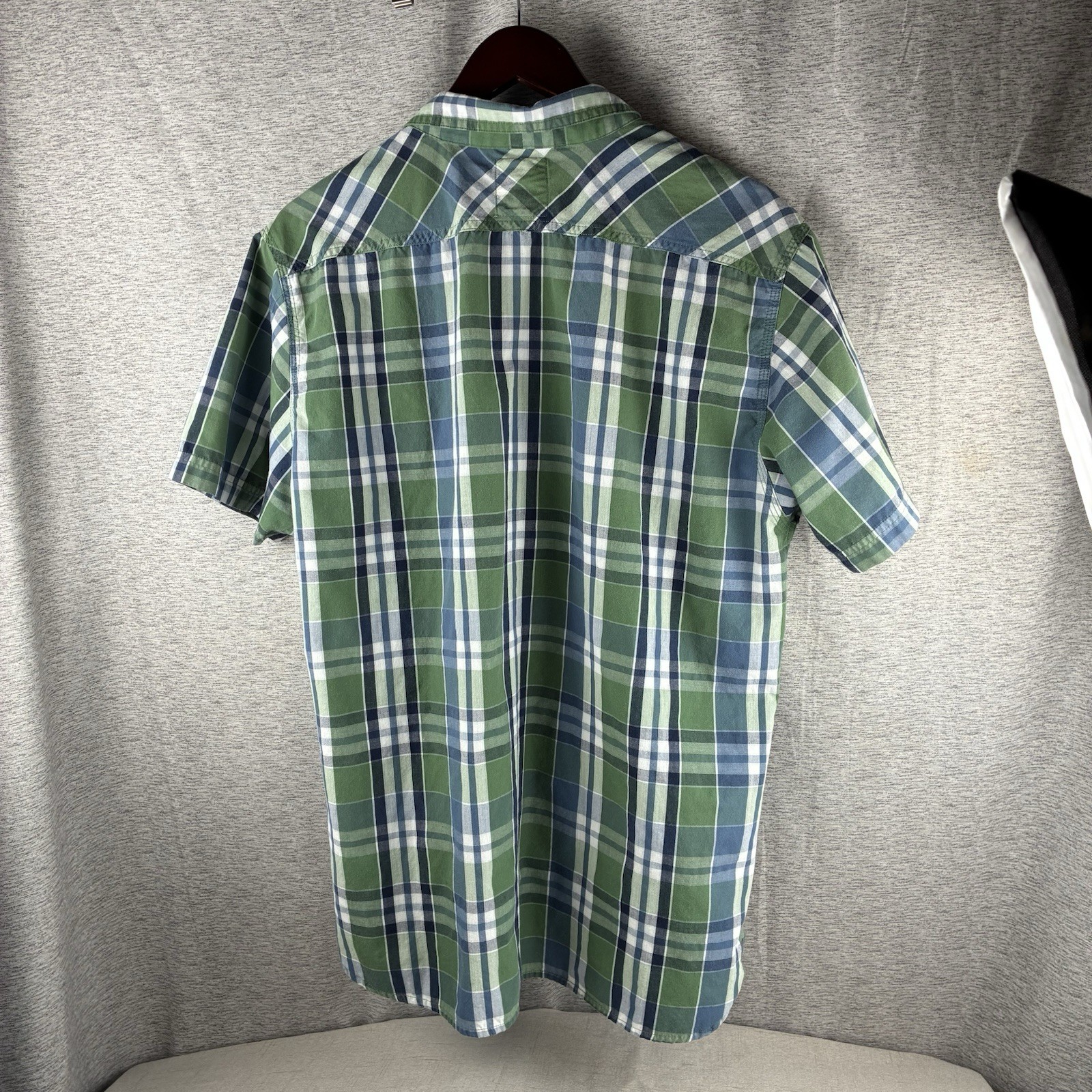 Levi’s Plaid Button Up Shirt Mens Navy Blue Green White Short Sleeve Gorpcore XL