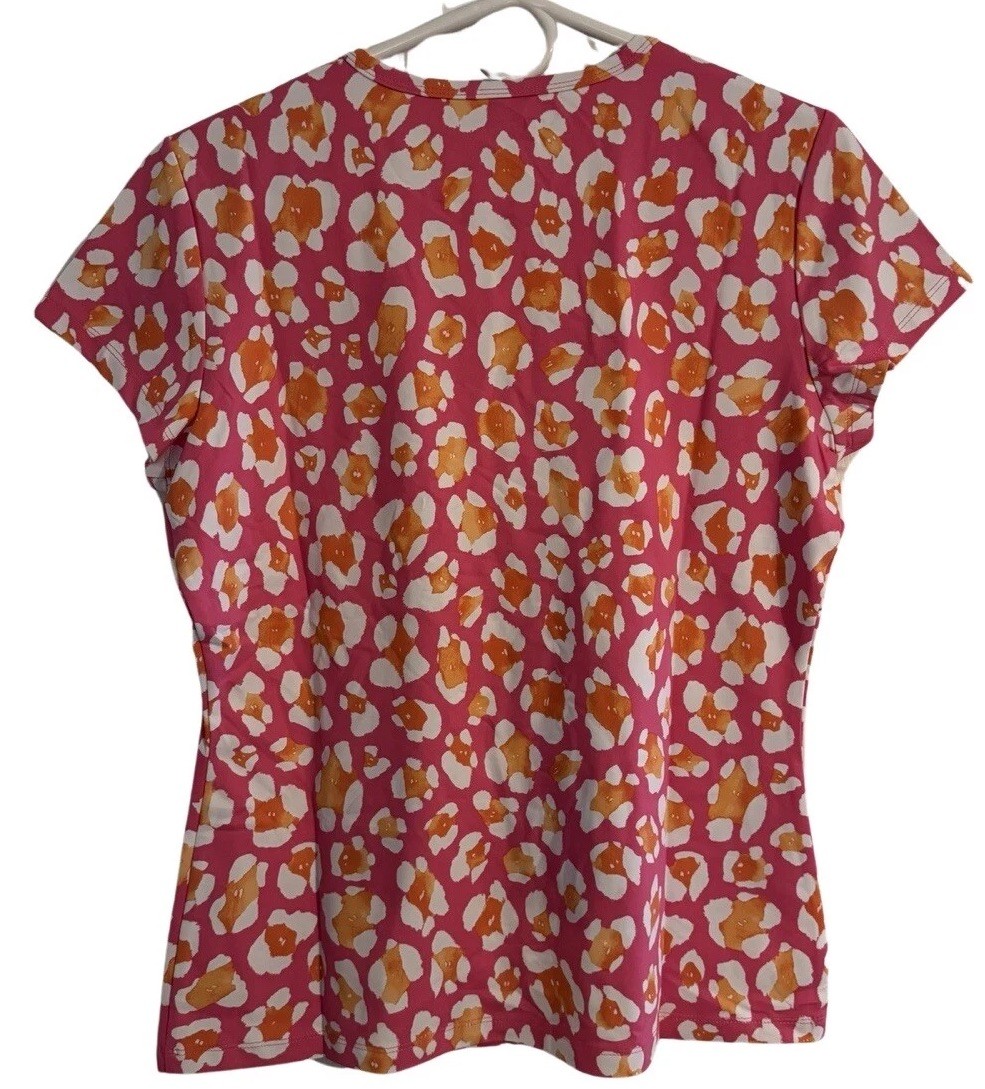 NWT $148 J. McLaughlin Pink Cap Signature Shirt Women LG Cool Wick Fabric Nylon