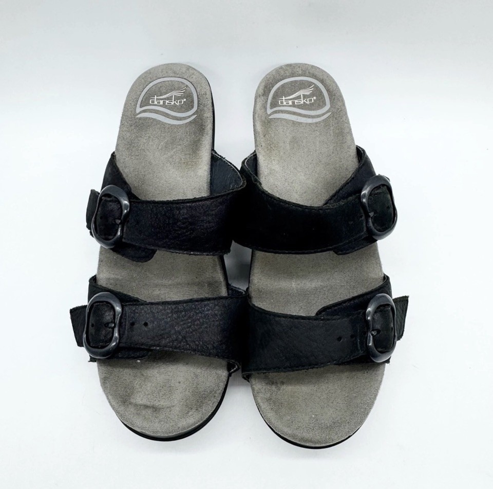 Dansko Sophie Double Buckle Strap Platform Comfort Slip-on Sandals Black Size 36