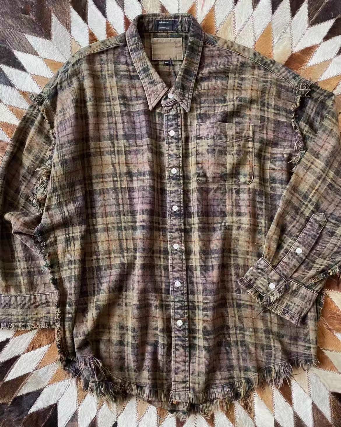 R13 Shredded Seam Drop Neck Shirt Teal and Navy Plaid Size XS
