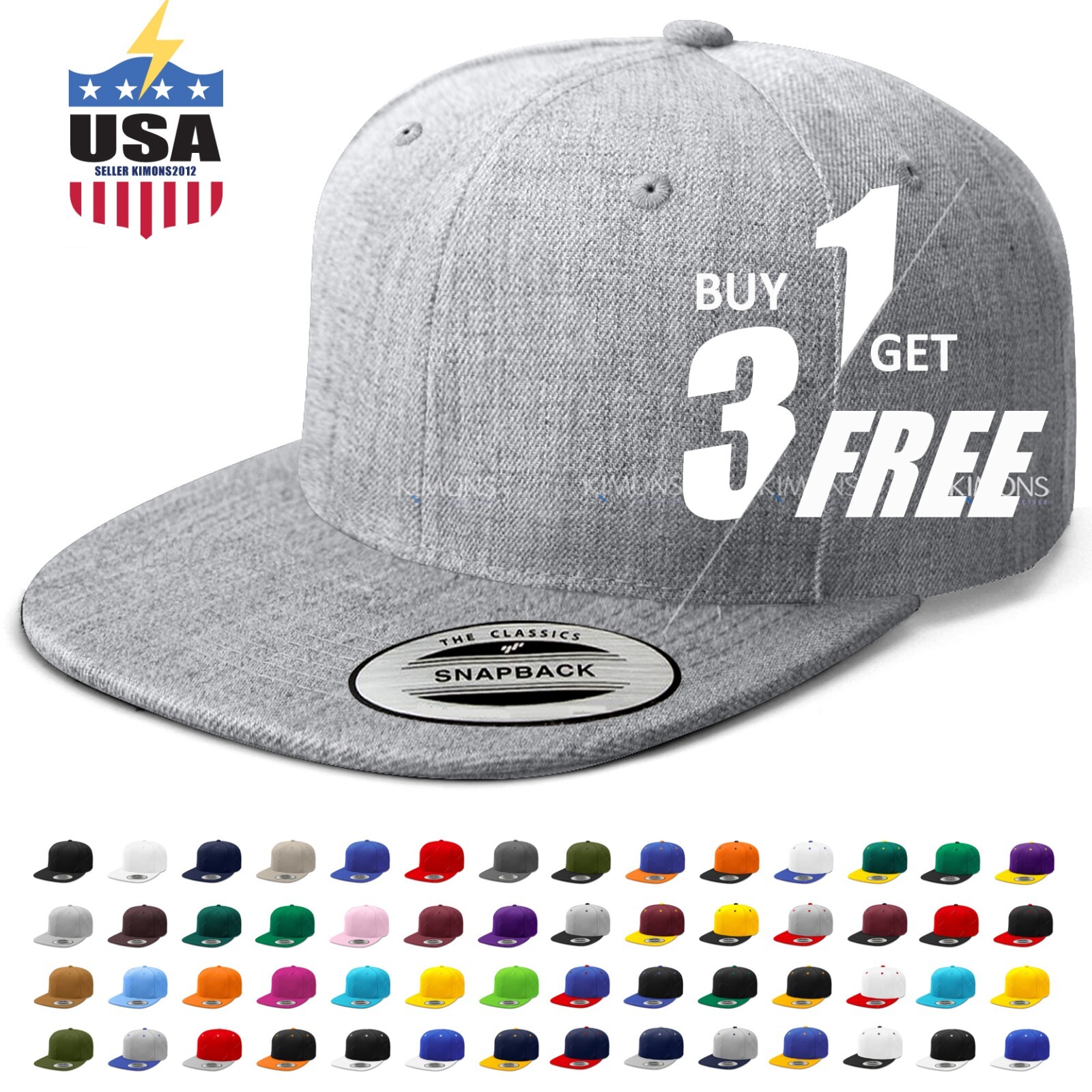 Snapback Hat Flat Baseball Cap Trucker Solid Plain Blank Men Hip Hop Army CS