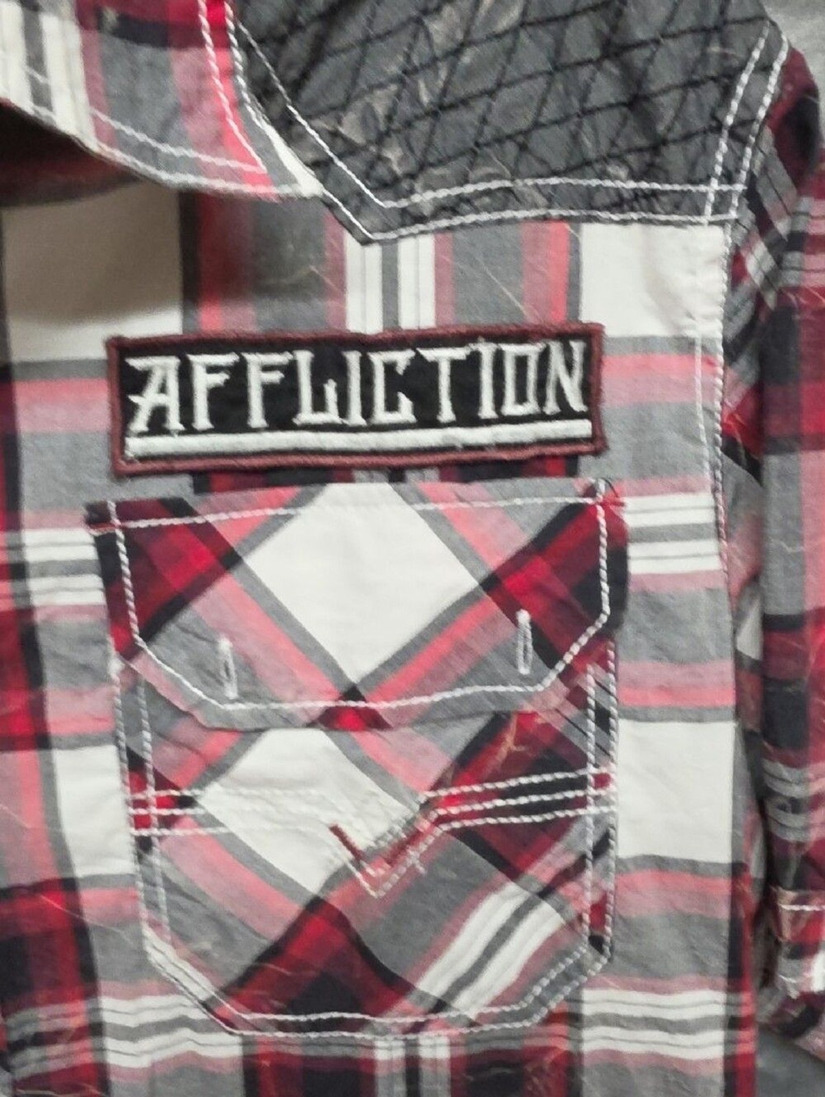 Affliction Red Black White Plaid Short-Sleeve Button-Down Shirt sz XL