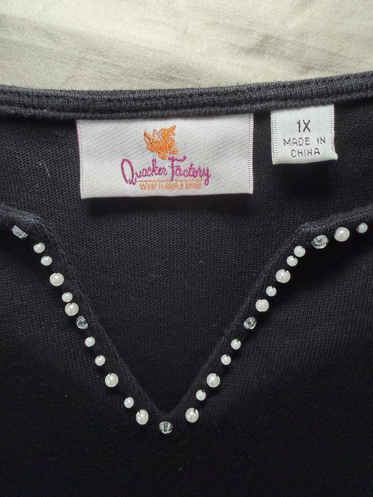 Quacker Factory Patriotic Embroidered Rhinestone Beaded Top Grandma 3/4 Sleeve
