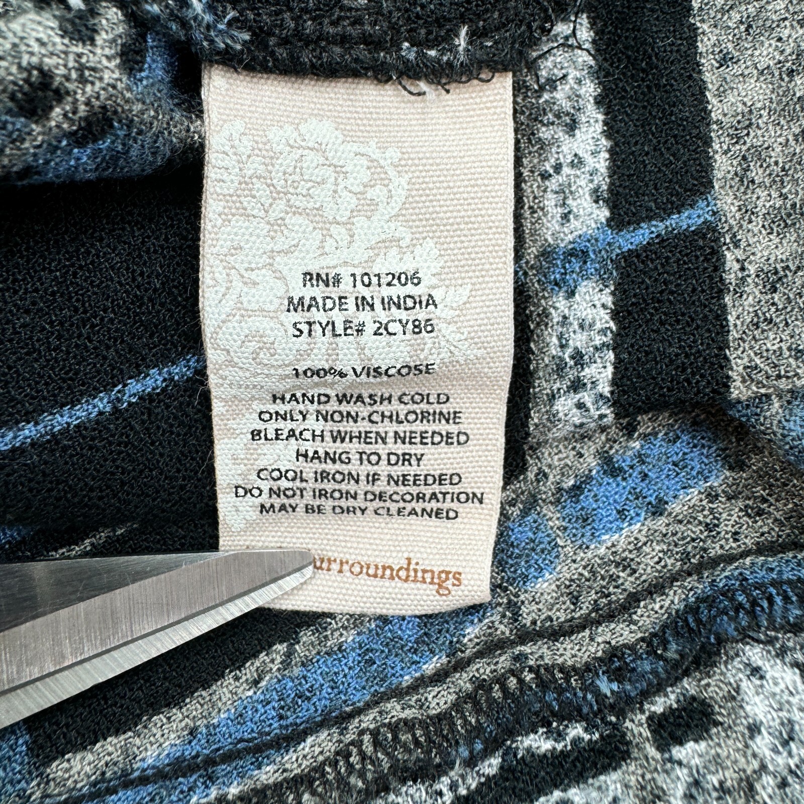 Soft Surroundings Tunic Button Front Medium Blue Plaid Stretch Beads Pleated