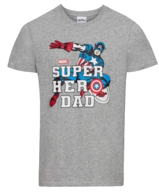 Marvel Captain America Super Hero Dad T-Shirt Gray Short Sleeve Crewneck Sz L