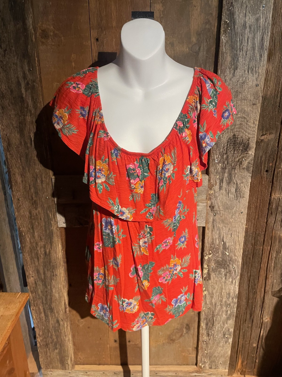 Old Navy Orange Floral Shirt- Medium