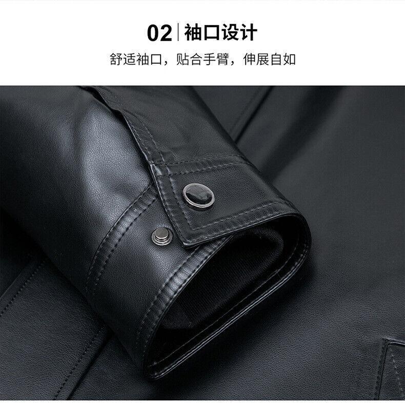 Mens Formal Elegant Faux Fur Collar Leather Loose Zipper Jacket Winter Down Coat