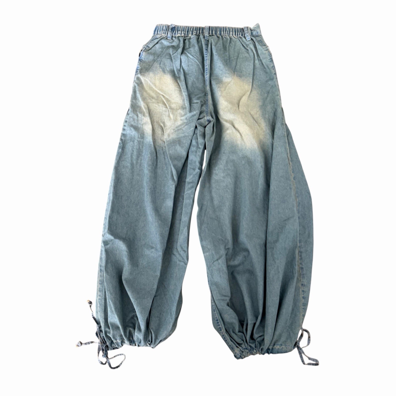Bohemela Denim Boho Balloon Jeans Sz 26 Bleached Ankle Tie Festival Hippie NIB