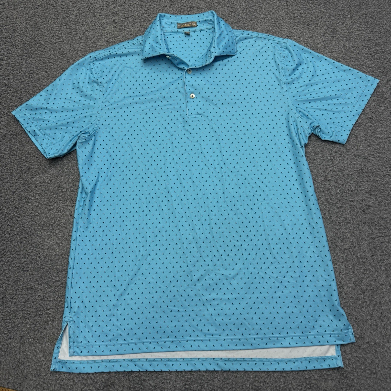 Peter Millar Summer Comfort Polo Shirt Large Sharks Geometric Print Shark Fin