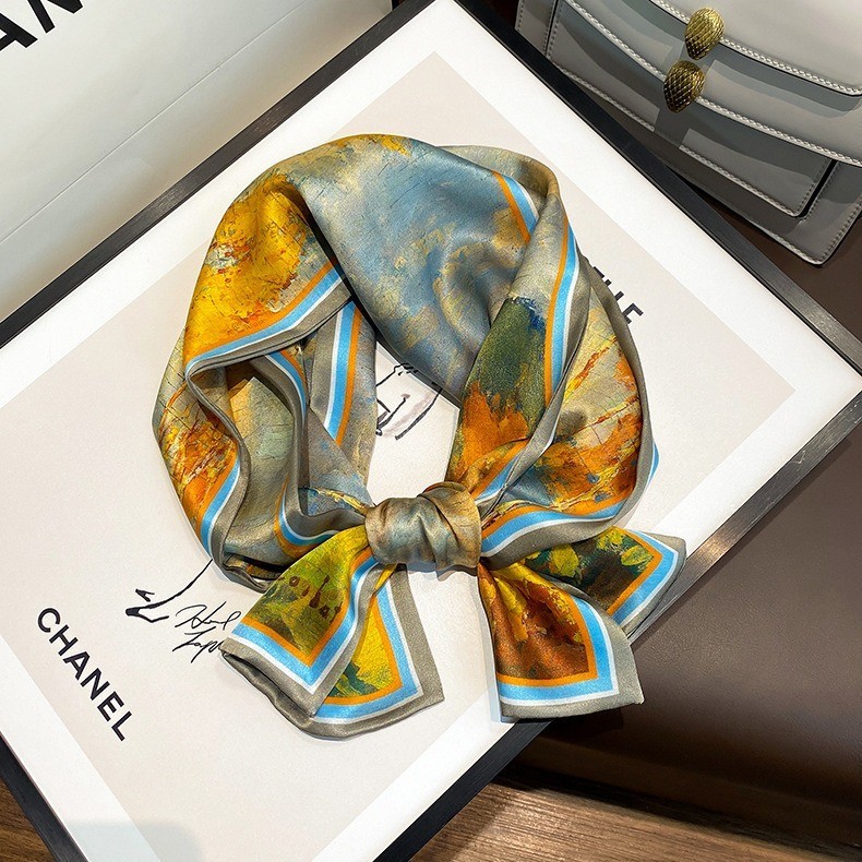 Double Sides 100% Pure Silk Long Scarf Women Vintage Yellow Neckerchief 150*15cm