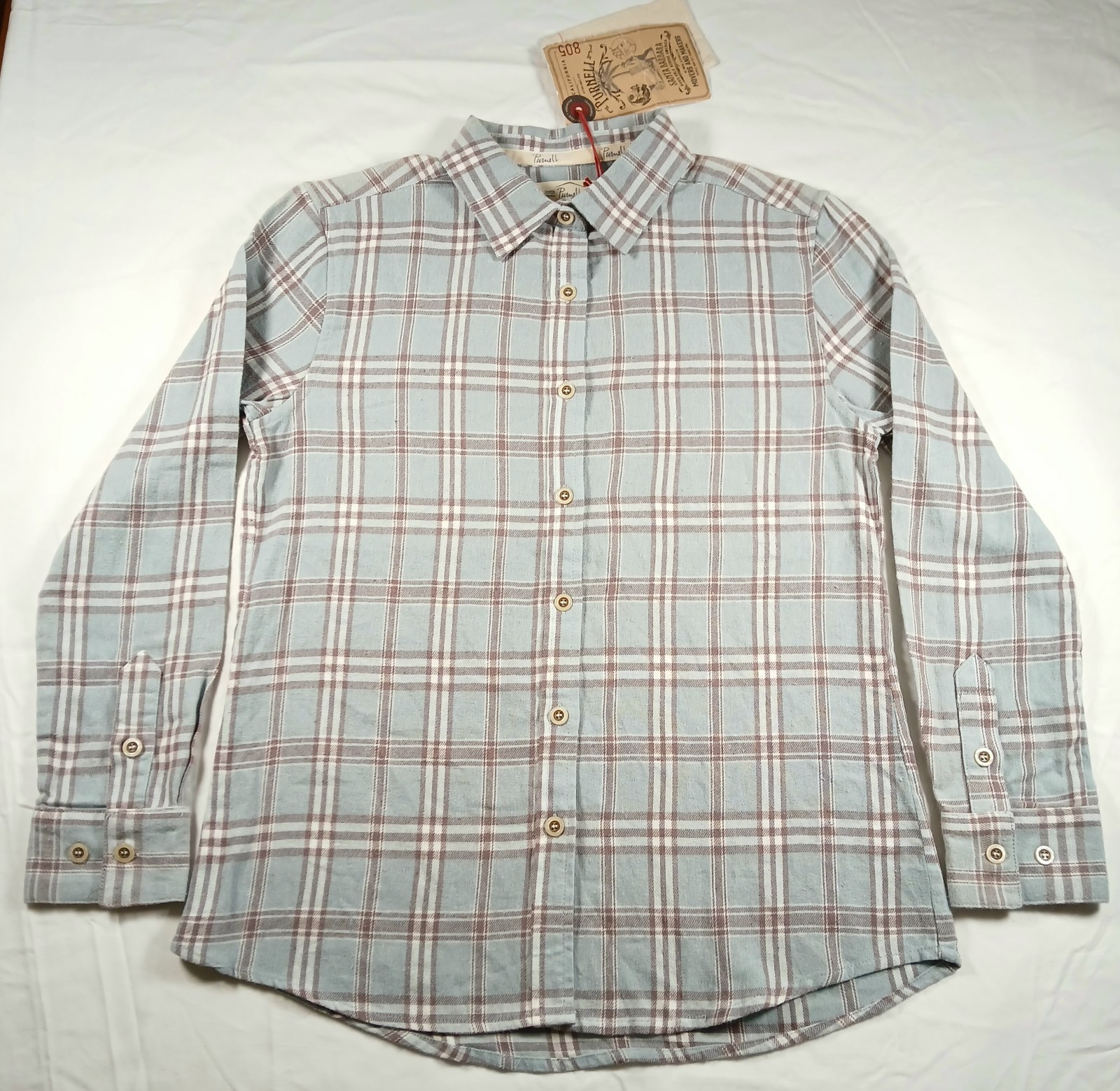 Purnell Shirt XS Womens Santa Barbara California Workwear Blue Brown Plaid