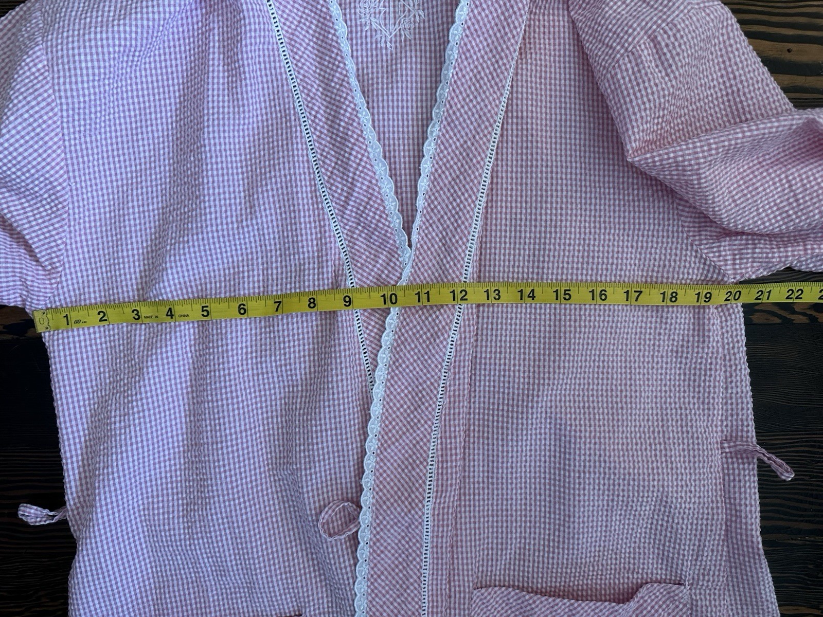 Eileen West Seersucker Belted Robe Pink Sz S/M 2010s Loungewear Trad Wife