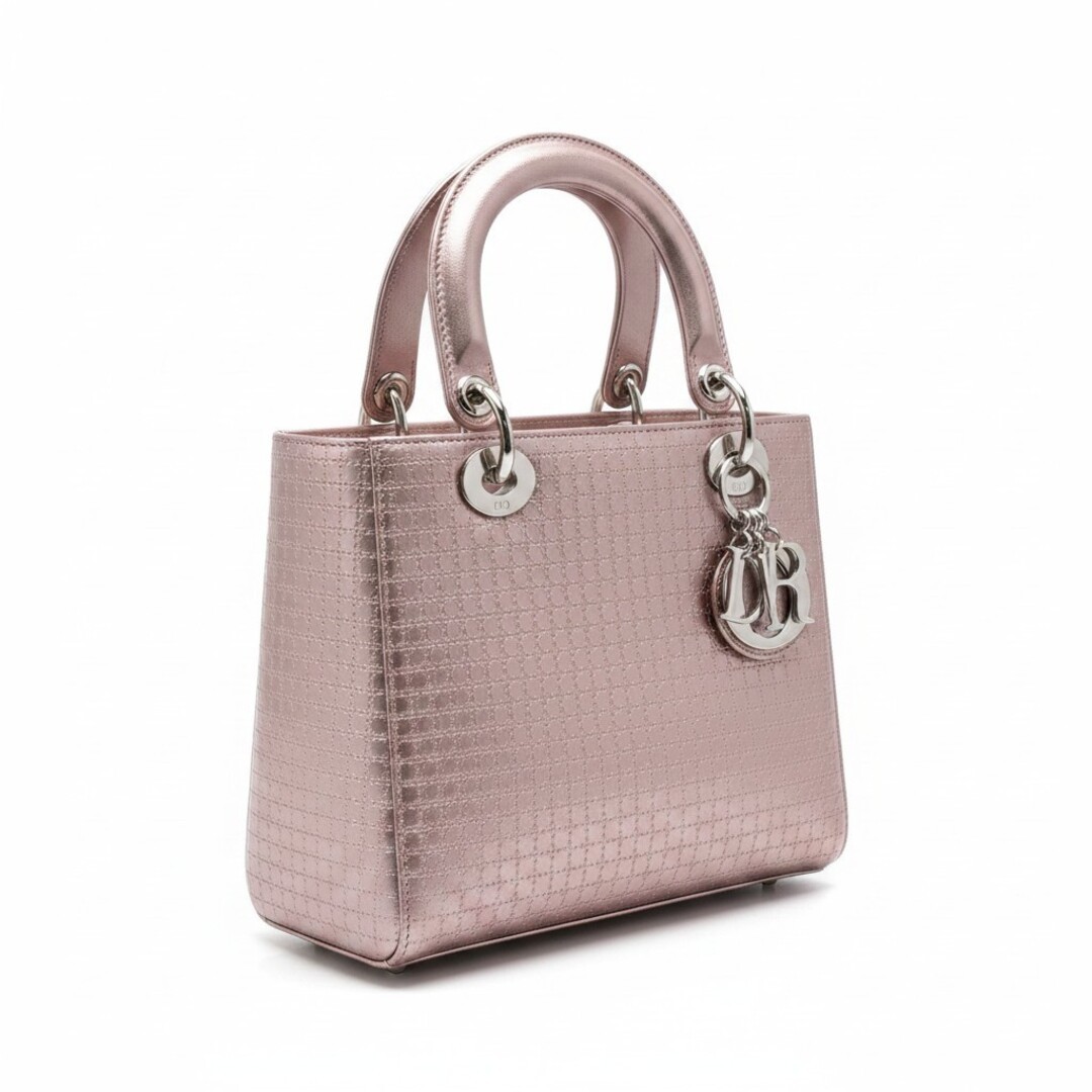 E18 Christian Dior Lady Handbag Metallic Pink Women Bag TA1 Used AYAN-0