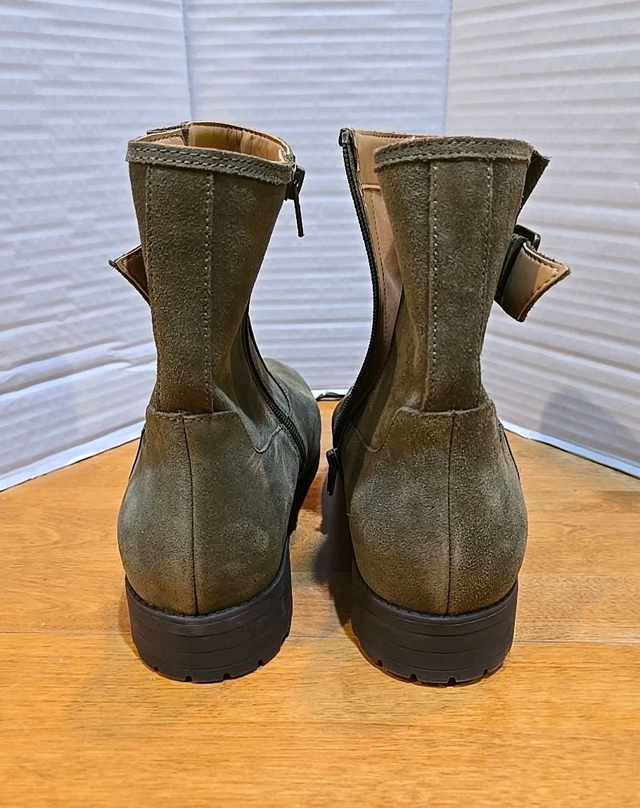Vionic Jill Olive Suede Moto Boot Wide Width Ladies 10W NWT City Preppy