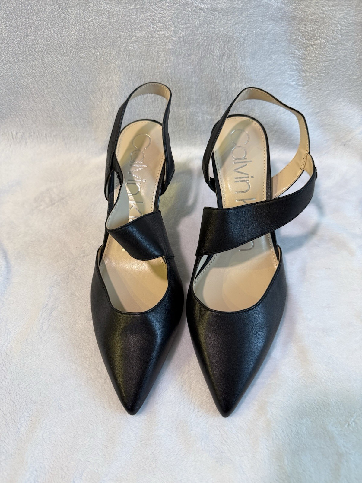 CALVIN KLEIN Black Leather Open Heel Pointed Toe Dress Shoe Women Sz 9.5 M