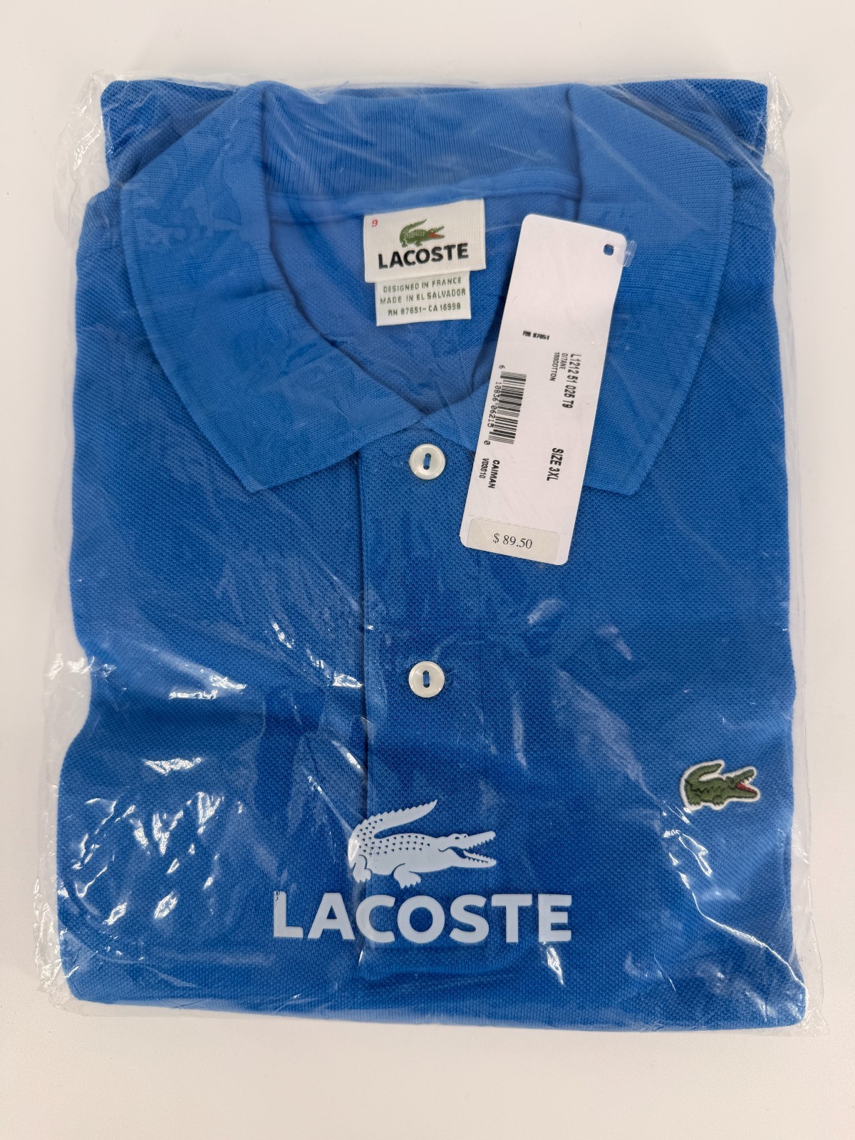 Lacoste L1212 Classic Polo Shirt Mens 3XL Size 9 Cayman Blue NWT 100% Cotton