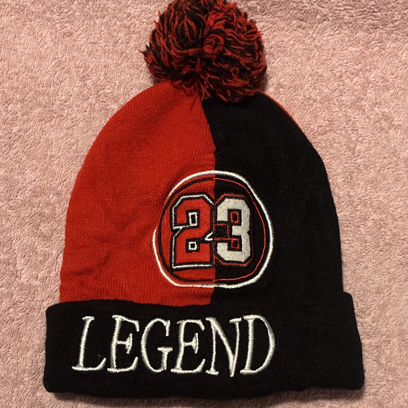 DYNASTY Colorblock Knit Beanie Hat Pom-Pom Logo “Legend 23” One Size