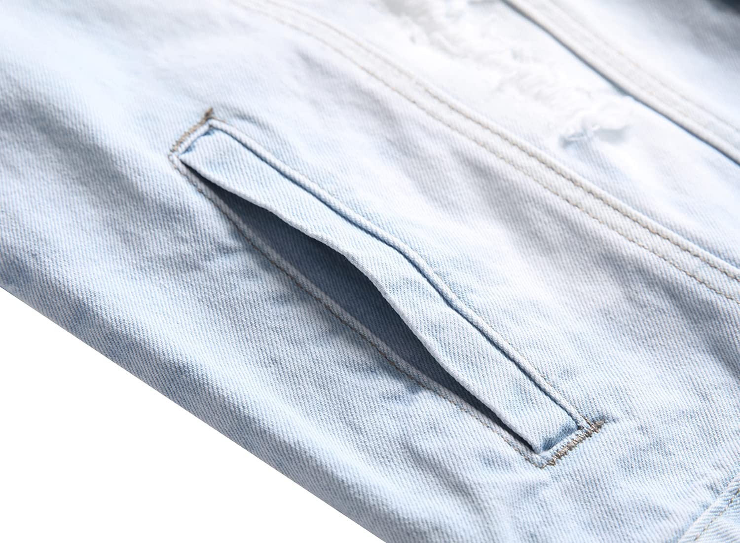 Men’s Distressed Ripped Slim Fit Denim Jacket Casual Button Up Trucker Jean Coat
