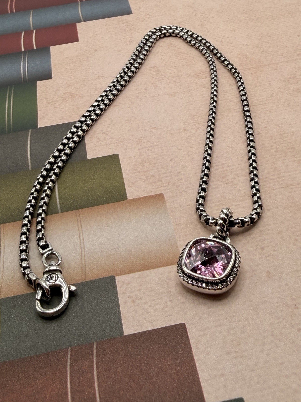 David &yurman Sterling Silver 925 Pink Tourmaline 18” Necklace with pouch