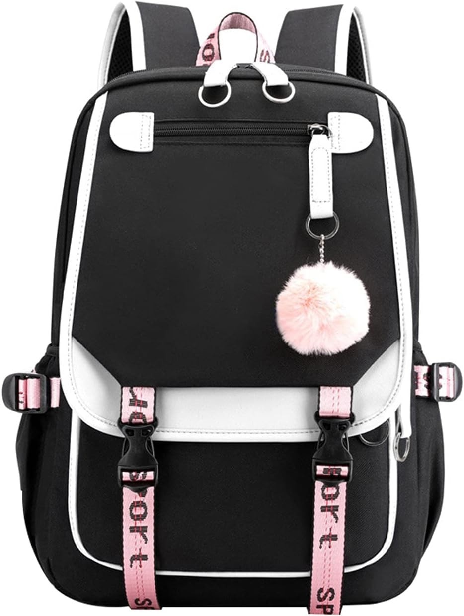 Black Middle School Backpack For Teen Girls Age 8-10 10-12 With Zipper Clearance