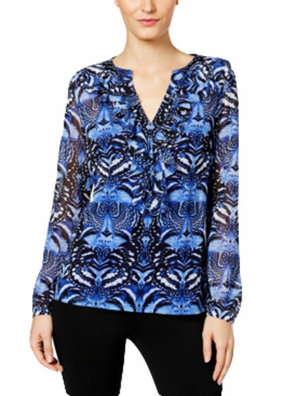 INC INTERNATIONAL CONCEPTS Size S Printed Ruffled Top BUTTERFLY MIRAGE