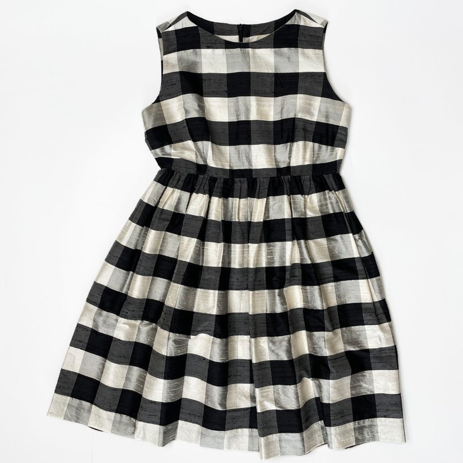 Vian Hunter Buffalo Plaid Retro Silk Sleeveless Pleated Fit and Flare Dress 6