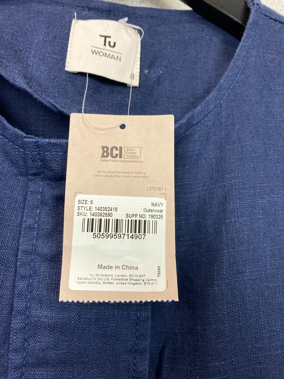 Tu Blue Plain Jacket Collarless Utility Zip Snap Button Pockets UK 8 NEW