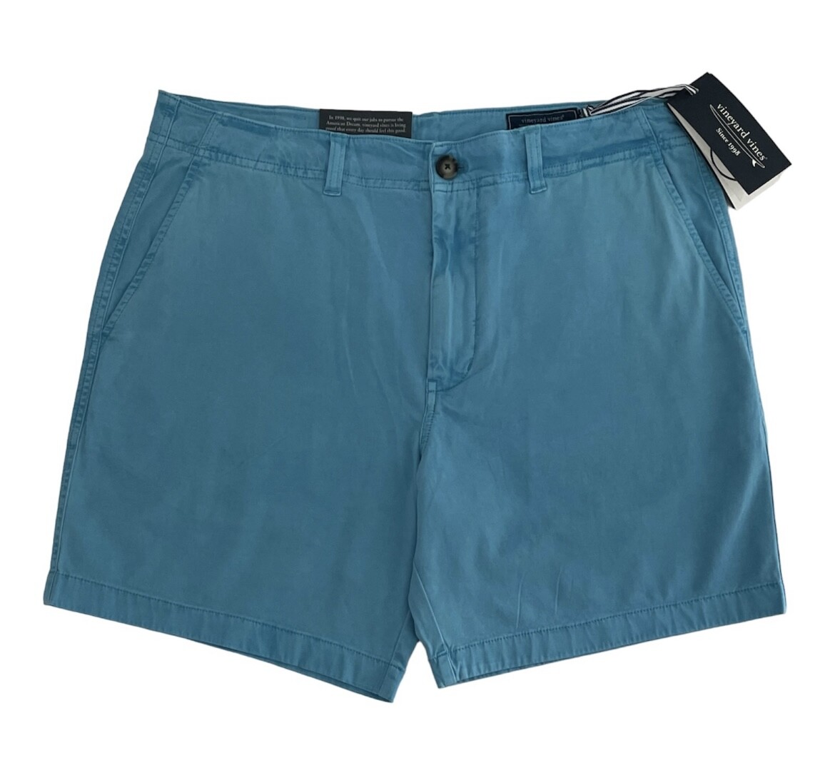 Vineyard Vines Mens 7″ Blue Flat Front Chino Island Shorts Soft Cotton