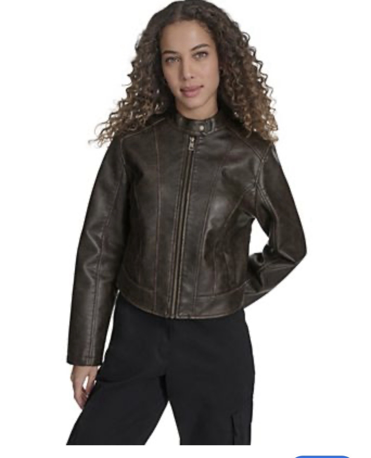 Levi’s Women’s Brown Faux Leather Racer Jacket M Lined Pockets Zip Snap