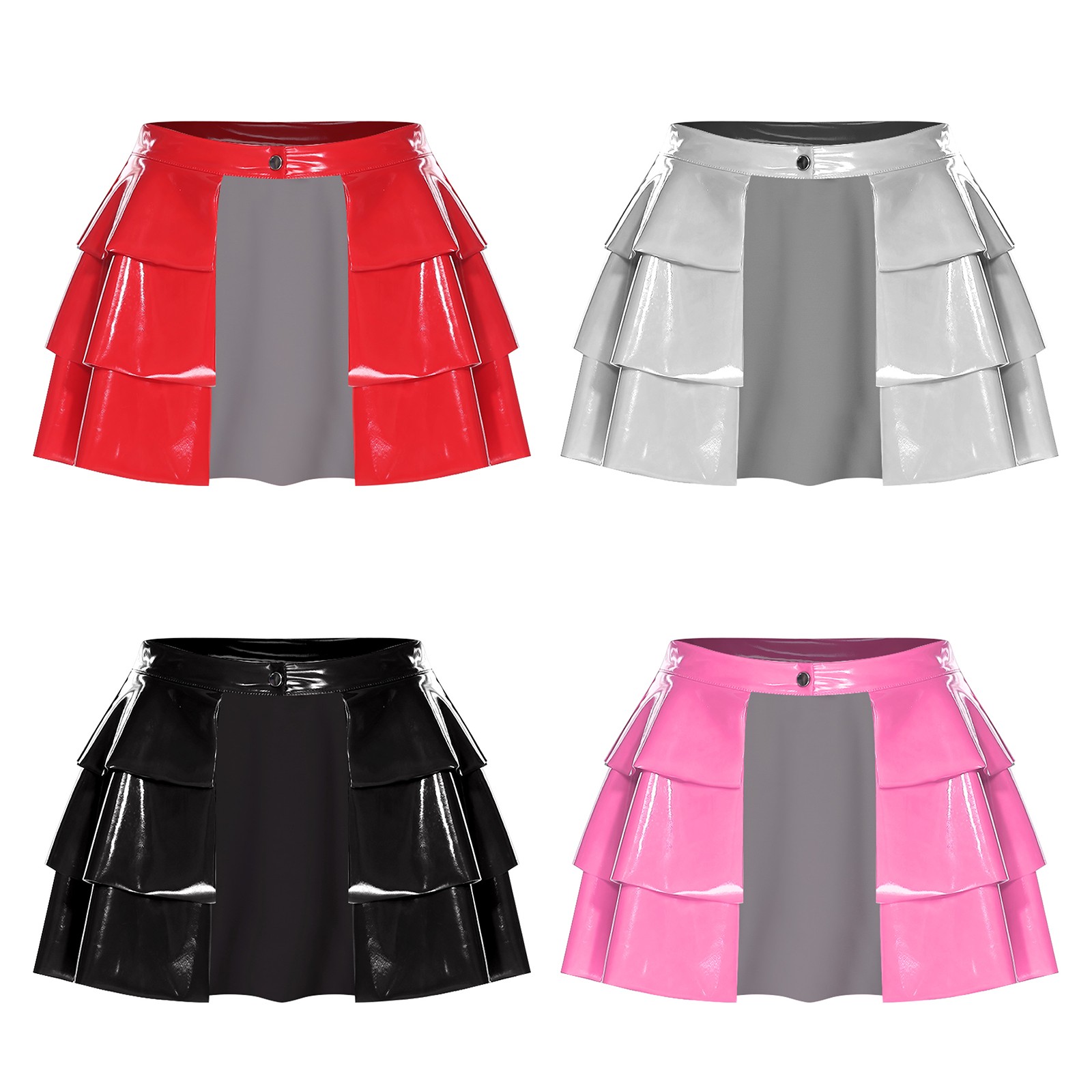 Womens Skirts Nightclub Outfit Front Open Mini Vintage Punk Leather A-line PU