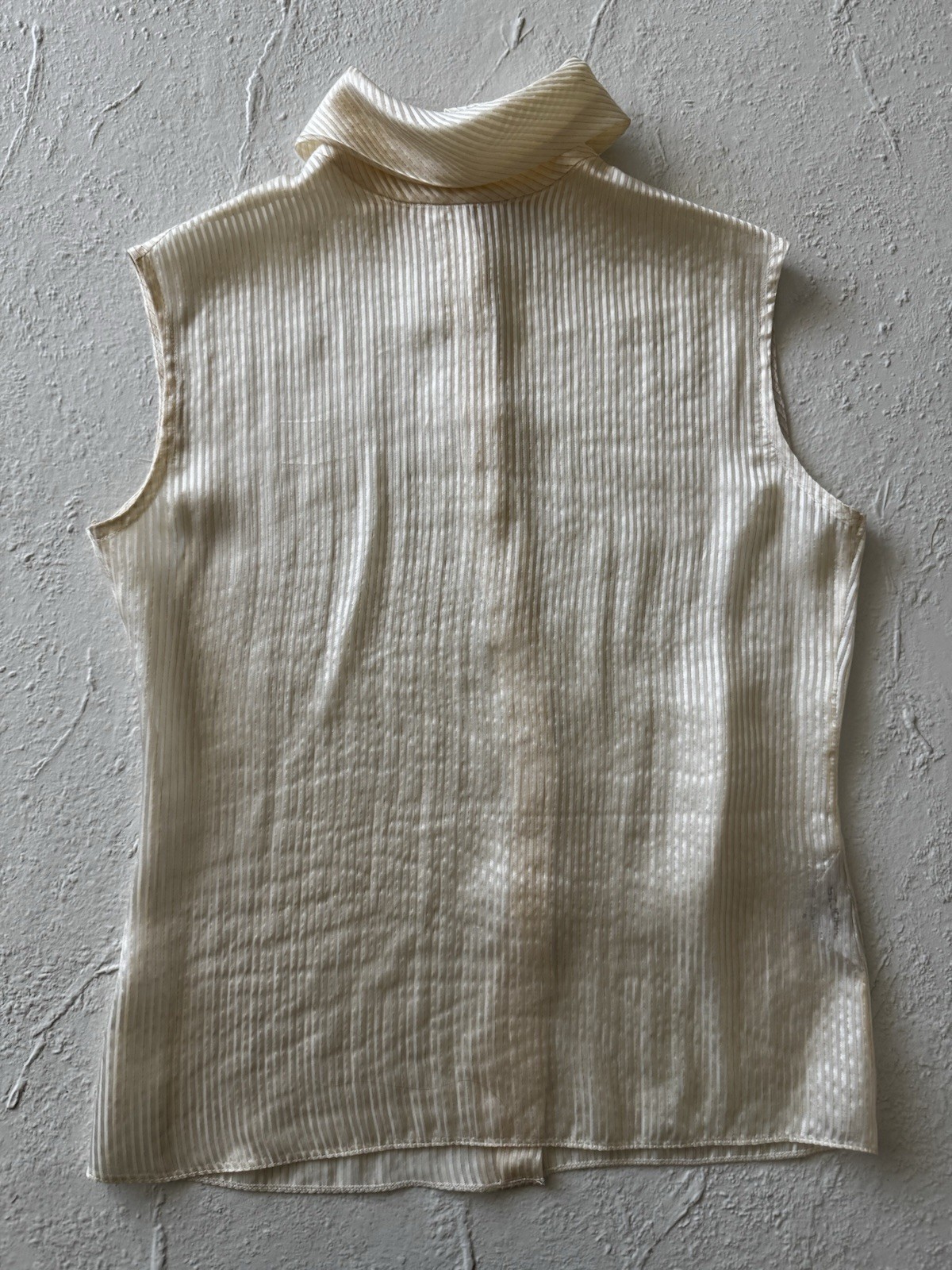 St. John 100% Silk Satin Sleeveless Collared Button-Up Striped Ivory 4